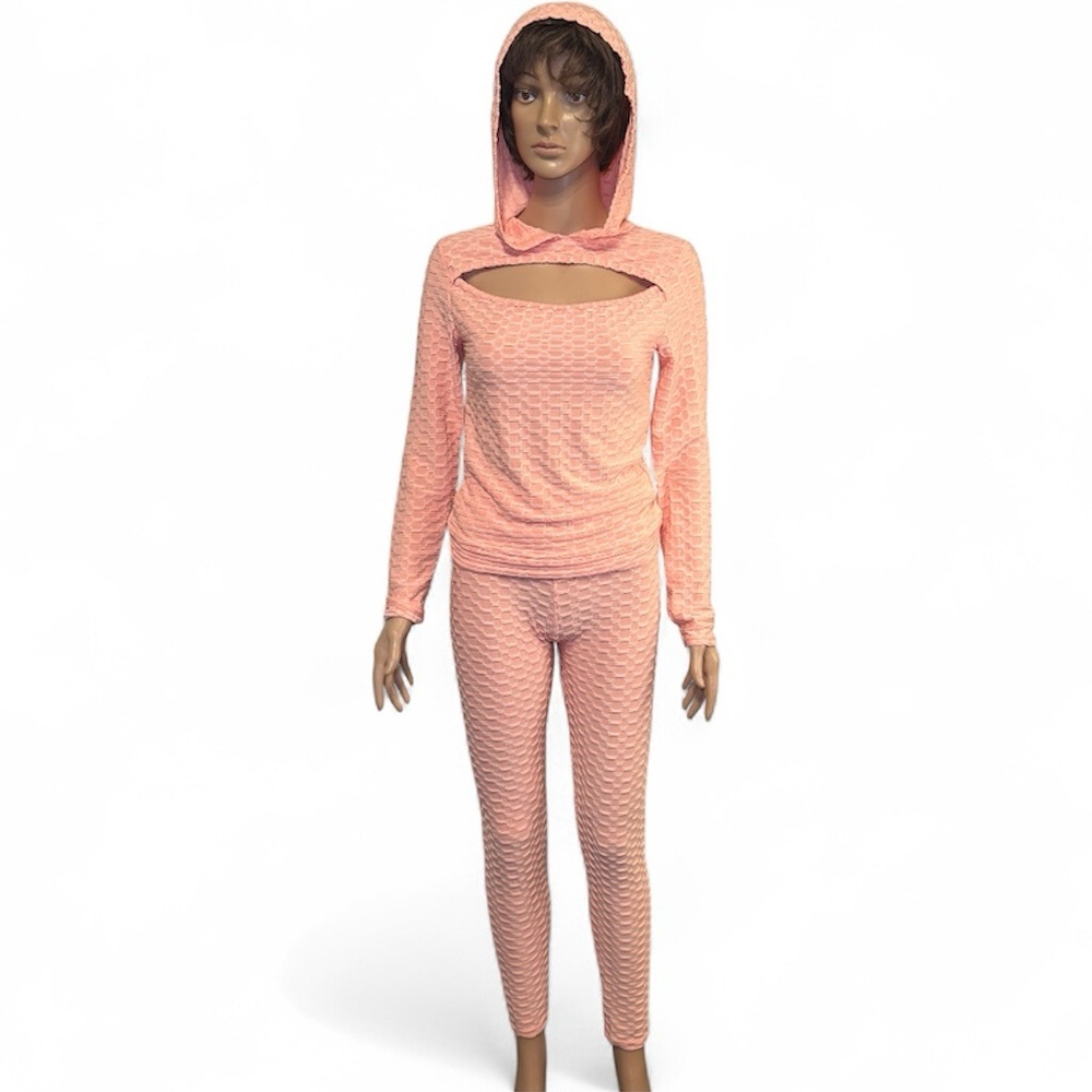 Love University Athleisure 2 Piece Set Hoodie Leggings Textured coral Medium NWT